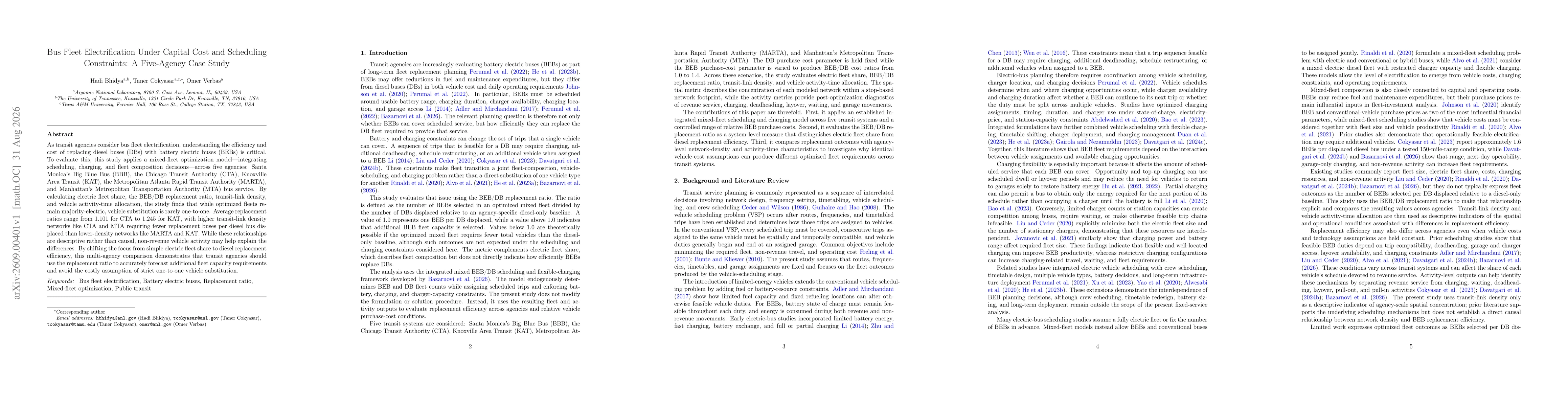 Thumbnail for Bus Fleet Electrification Under Capital Cost and Scheduling Constraints: A Five-Agency Case Study