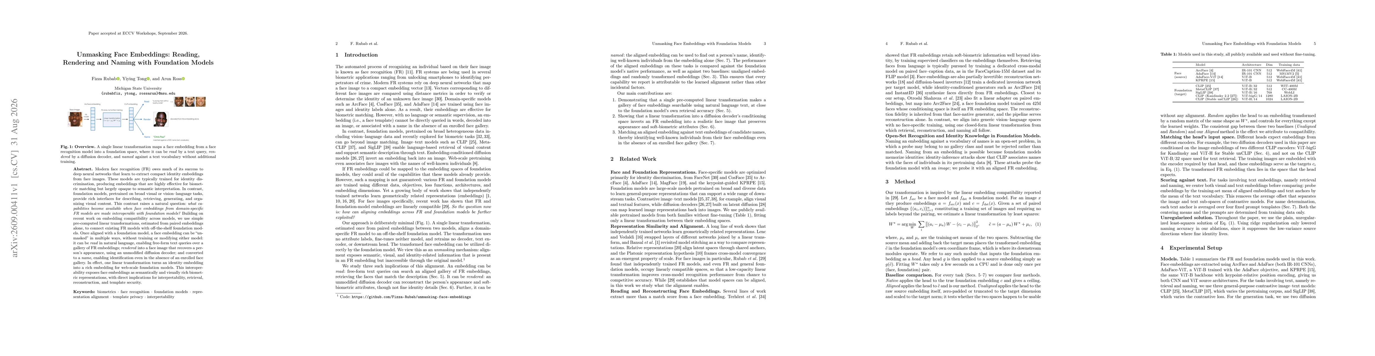 Thumbnail for Unmasking Face Embeddings: Reading, Rendering and Naming with Foundation Models