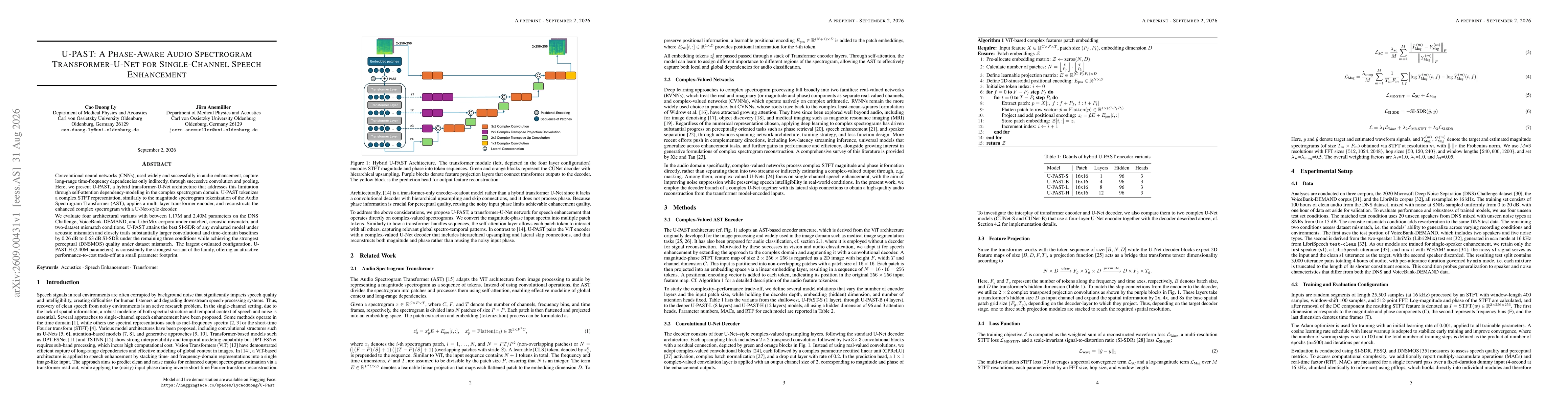 Thumbnail for U-PAST: A Phase-Aware Audio Spectrogram Transformer-U-Net for Single-Channel Speech Enhancement