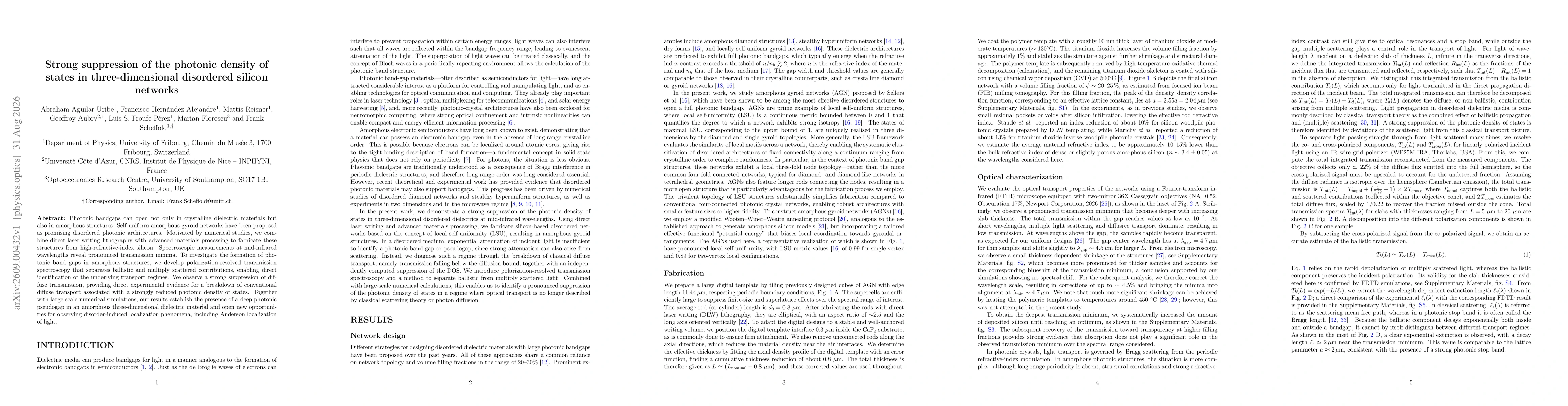 Thumbnail for Strong suppression of the photonic density of states in three-dimensional disordered silicon networks