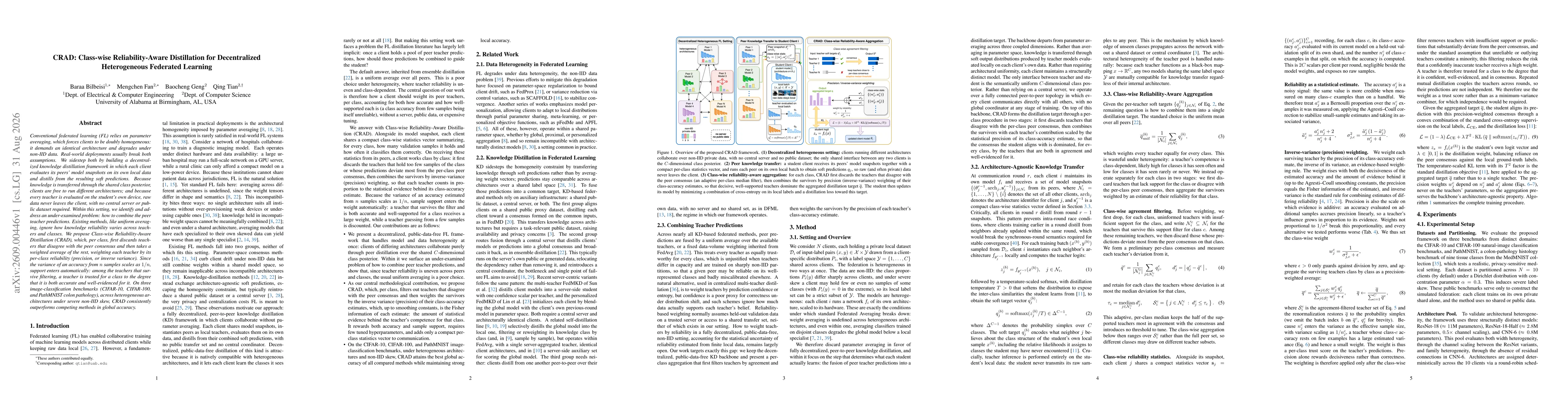 Thumbnail for CRAD: Class-wise Reliability-Aware Distillation for Decentralized Heterogeneous Federated Learning
