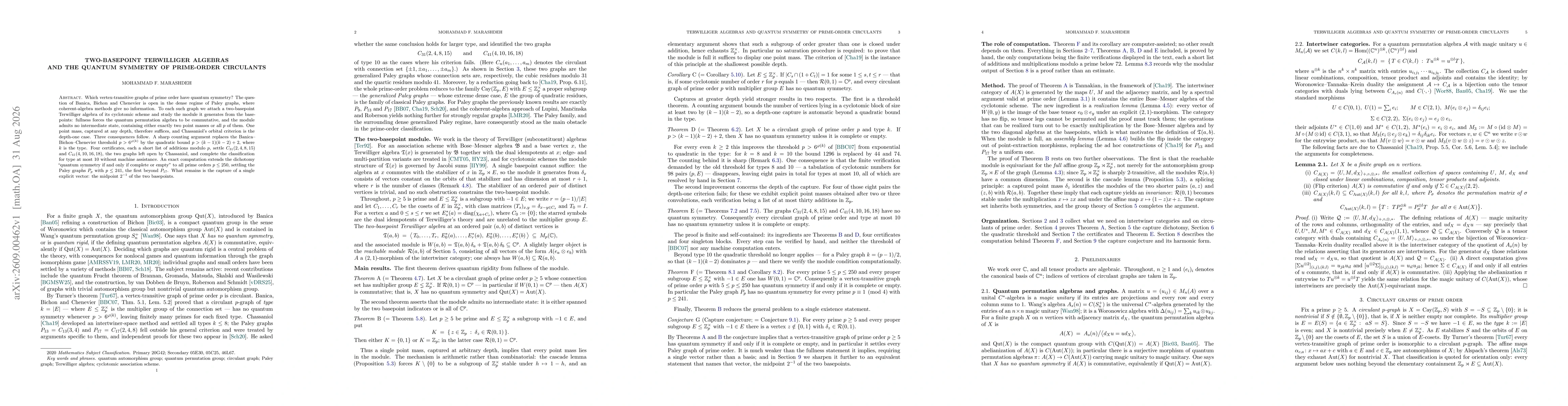 Thumbnail for Two-basepoint Terwilliger algebras and the quantum symmetry of prime-order circulants
