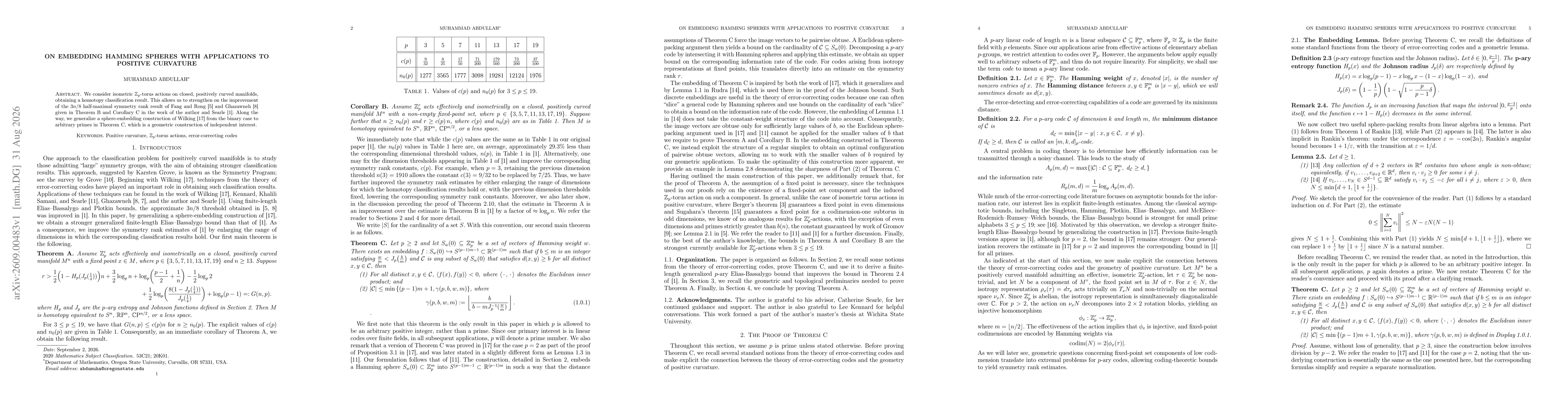 Thumbnail for On Embedding Hamming Spheres with Applications to Positive Curvature