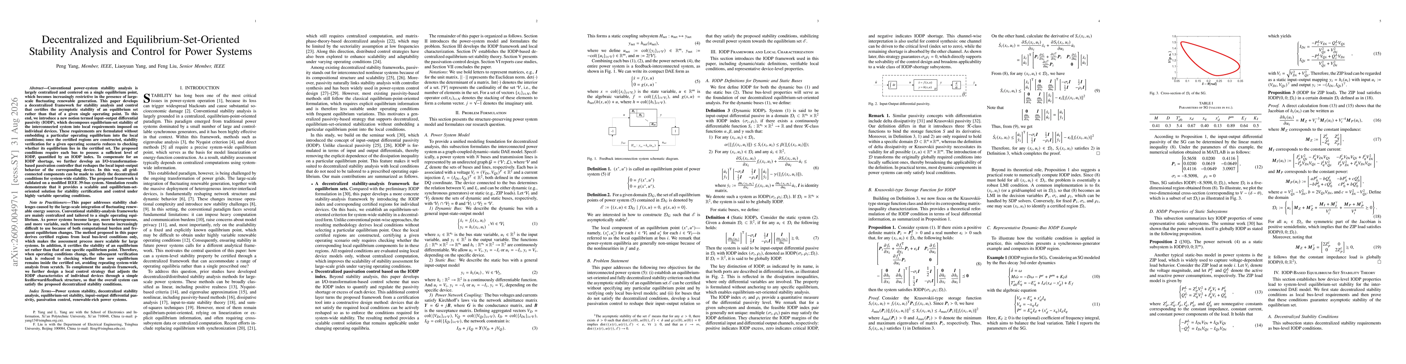 Thumbnail for Decentralized and Equilibrium-Set-Oriented Stability Analysis and Control for Power Systems