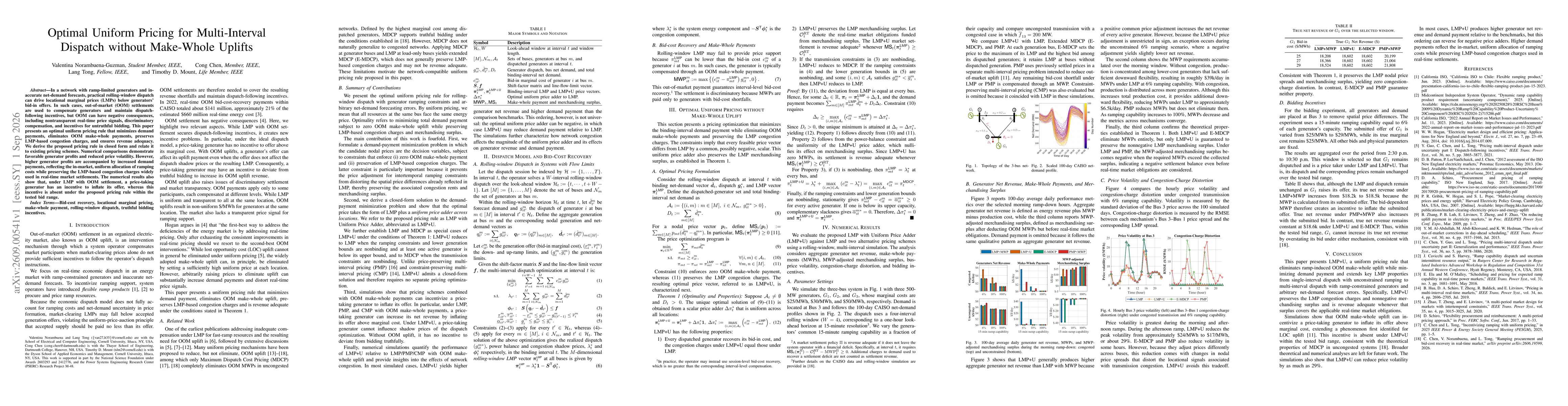 Thumbnail for Optimal Uniform Pricing for Multi-Interval Dispatch without Make-Whole Uplifts