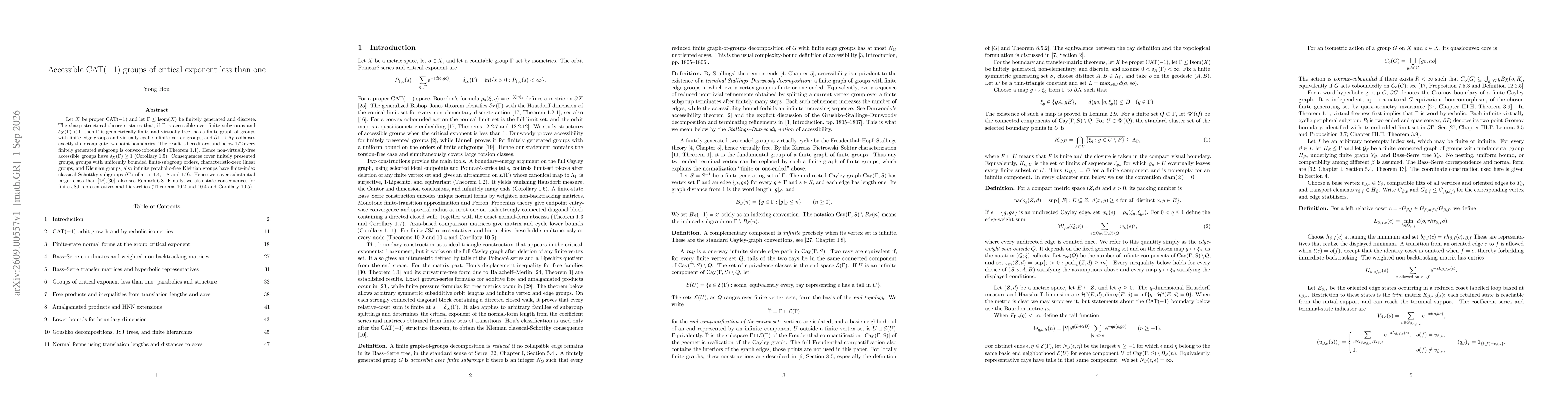 Thumbnail for Accessible CAT$(-1)$ groups of critical exponent less than one