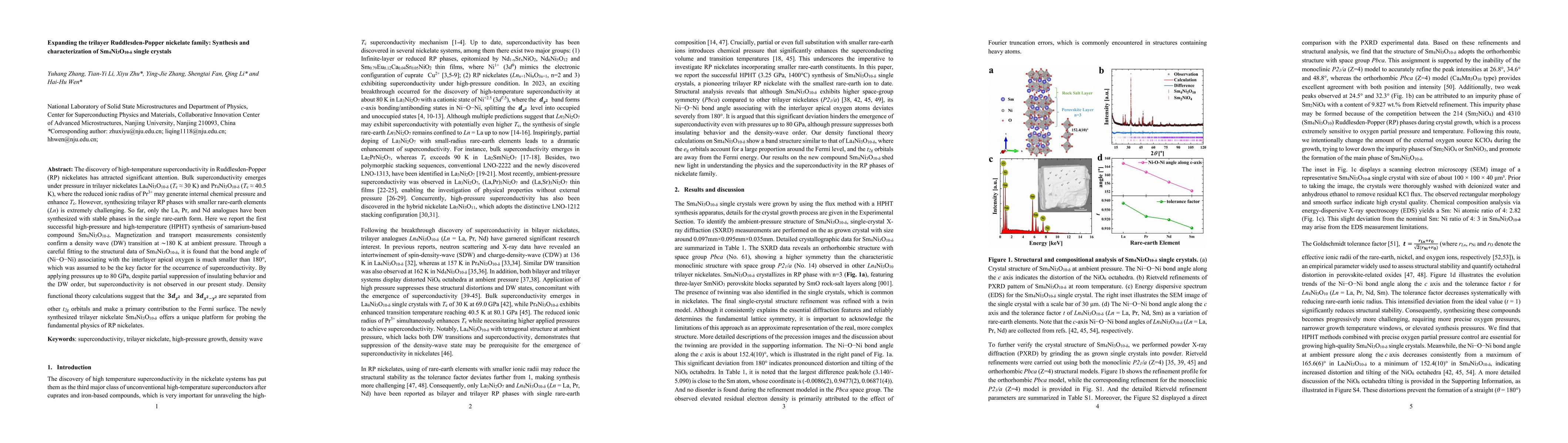 Thumbnail for Expanding the trilayer Ruddlesden-Popper nickelate family: Synthesis and characterization of Sm$_4$Ni$_3$O$_{10-δ}$ single crystals
