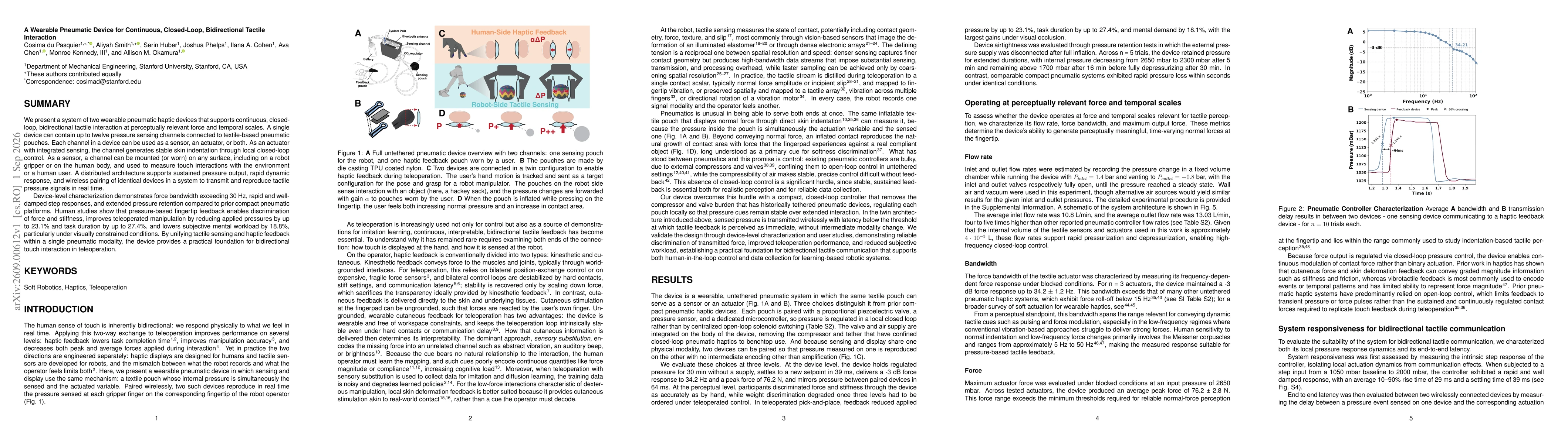 Thumbnail for A Wearable Pneumatic Device for Continuous, Closed-Loop, Bidirectional Tactile Interaction