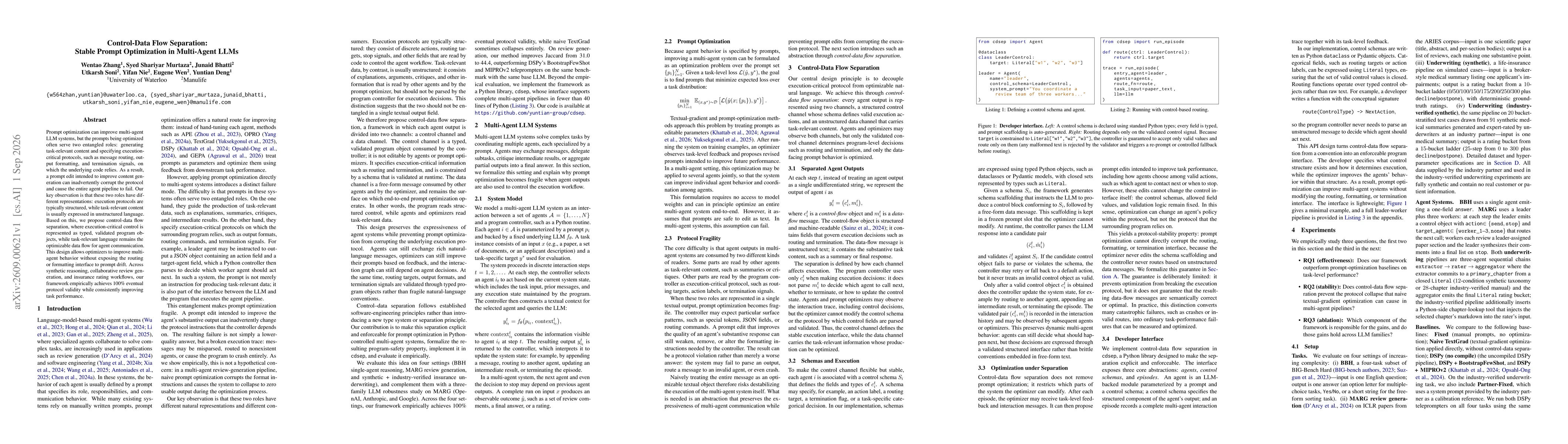 Thumbnail for Control-Data Flow Separation: Stable Prompt Optimization in Multi-Agent LLMs