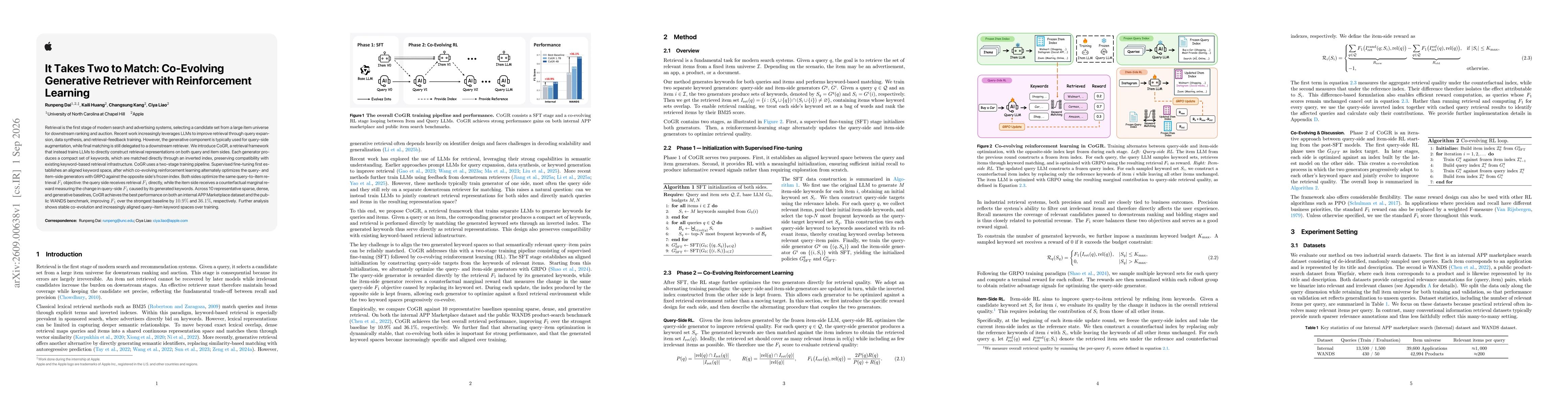 Thumbnail for It Takes Two to Match: Co-Evolving Generative Retriever with Reinforcement Learning