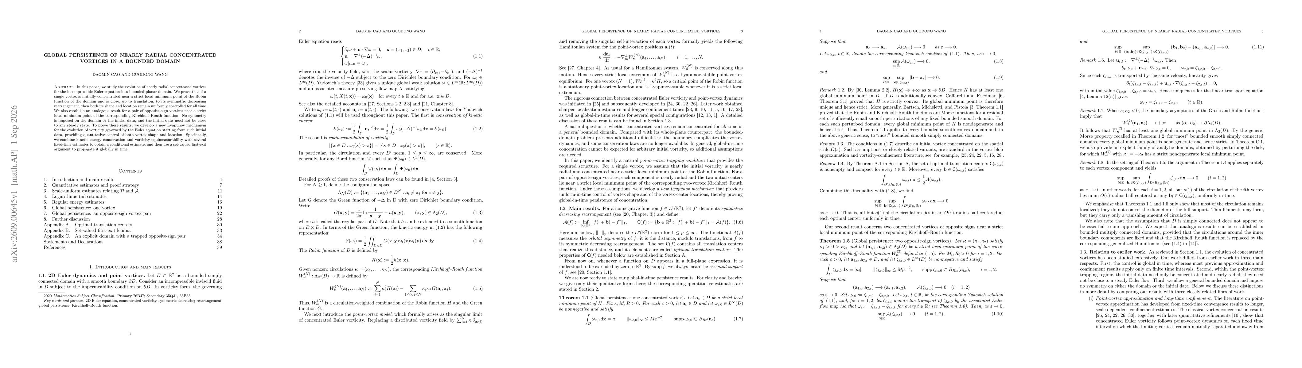 Thumbnail for Global persistence of nearly radial concentrated vortices in a bounded domain