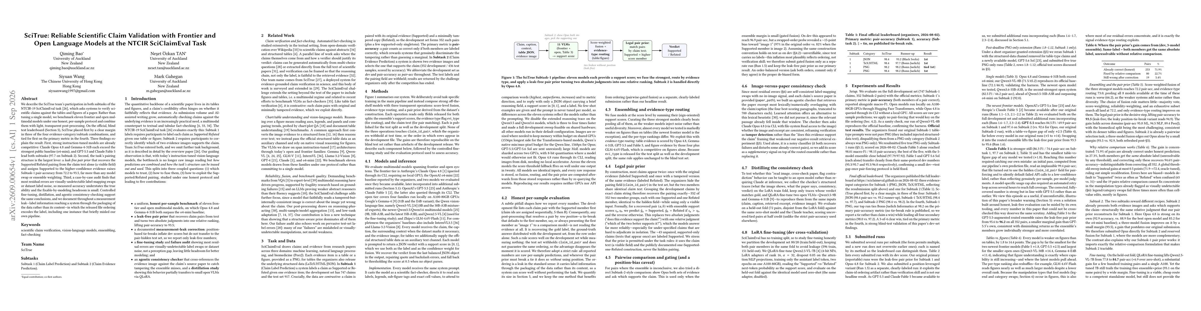 Thumbnail for SciTrue: Reliable Scientific Claim Validation with Frontier and Open Language Models at the NTCIR SciClaimEval Task