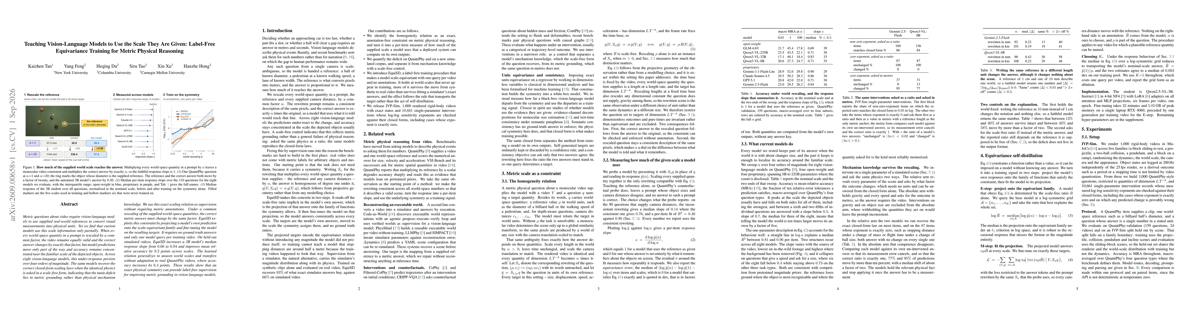 Thumbnail for Teaching Vision-Language Models to Use the Scale They Are Given: Label-Free Equivariance Training for Metric Physical Reasoning