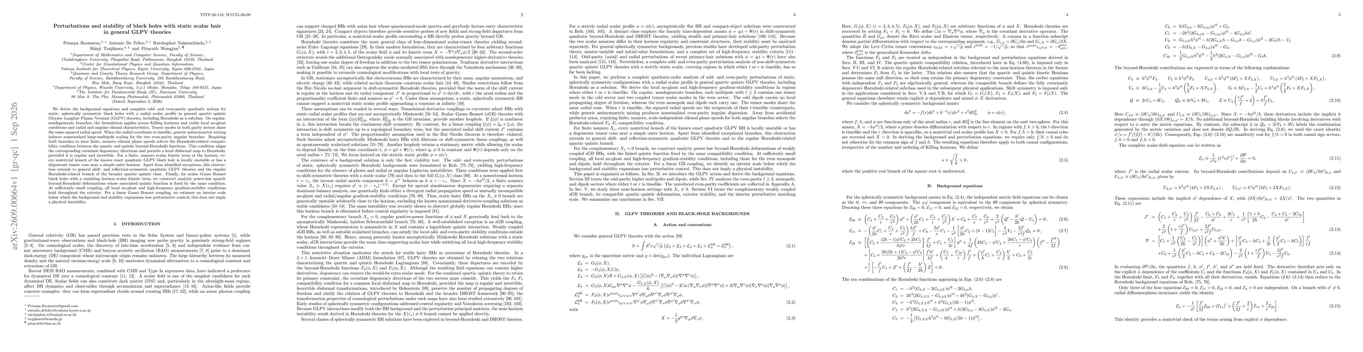 Thumbnail for Perturbations and stability of black holes with static scalar hair in general GLPV theories