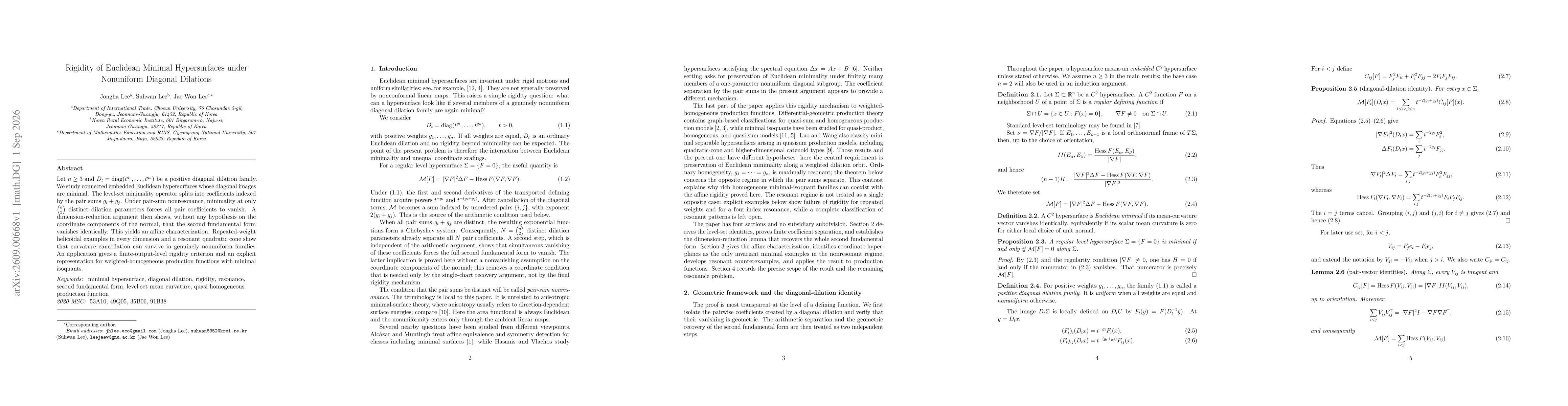Thumbnail for Rigidity of Euclidean Minimal Hypersurfaces under Nonuniform Diagonal Dilations