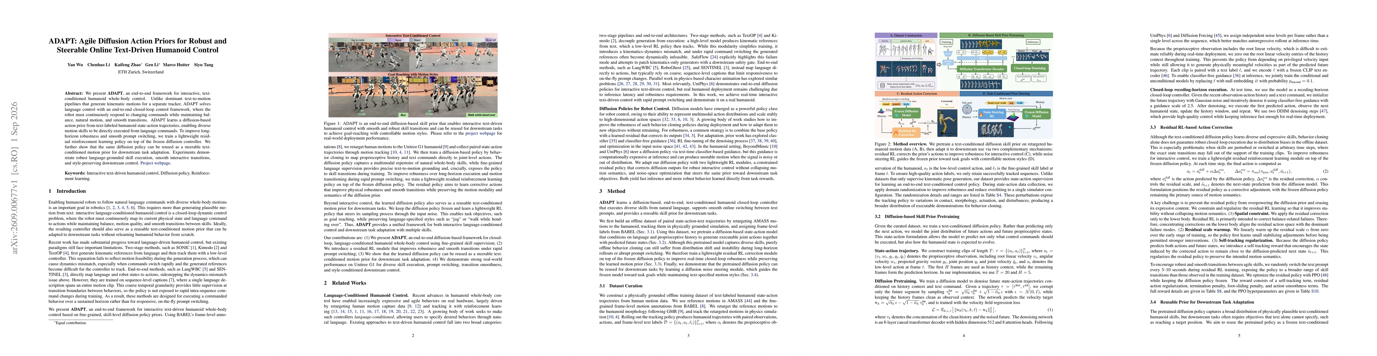 Thumbnail for ADAPT: Agile Diffusion Action Priors for Robust and Steerable Online Text-Driven Humanoid Control