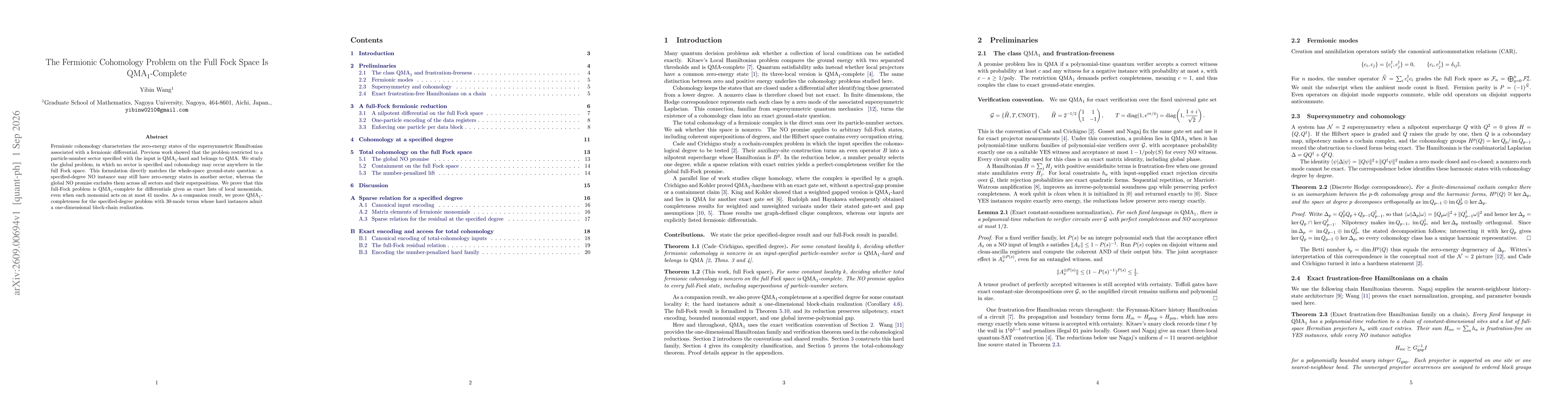 Thumbnail for The Fermionic Cohomology Problem on the Full Fock Space Is $\mathrm{QMA}_1$-Complete