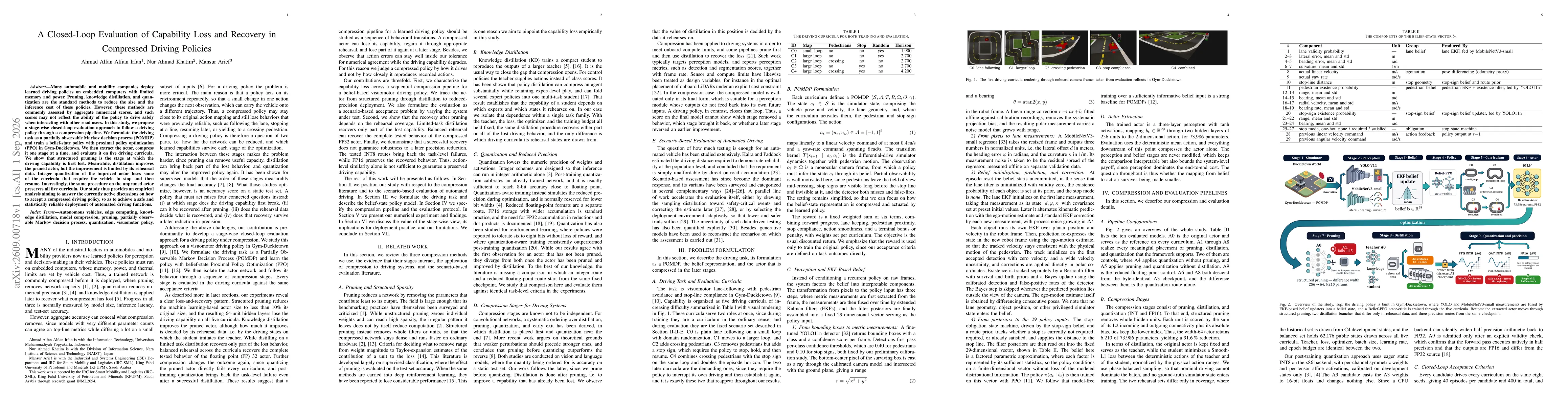 Thumbnail for A Closed-Loop Evaluation of Capability Loss and Recovery in Compressed Driving Policies