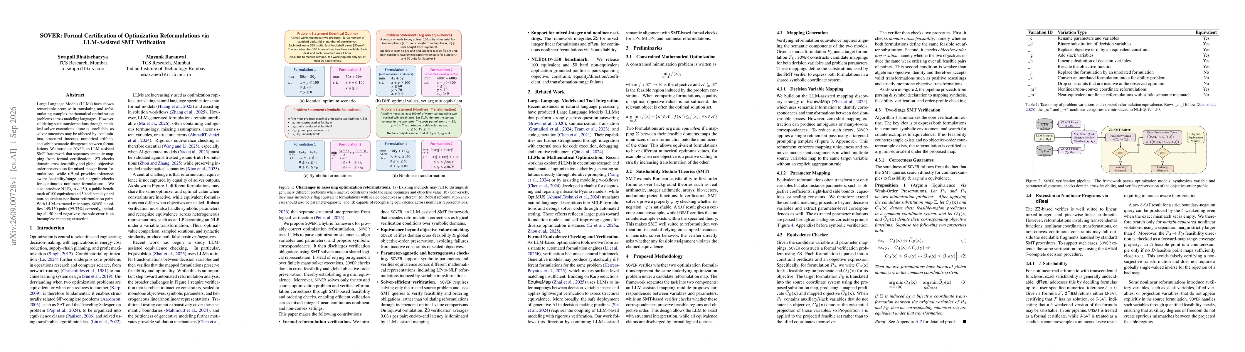 Thumbnail for SOVER: Formal Certification of Optimization Reformulations via LLM-Assisted SMT Verification
