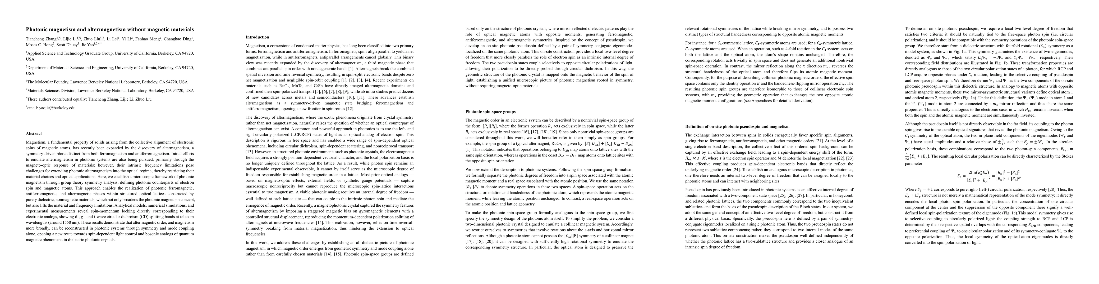 Thumbnail for Photonic magnetism and altermagnetism without magnetic materials
