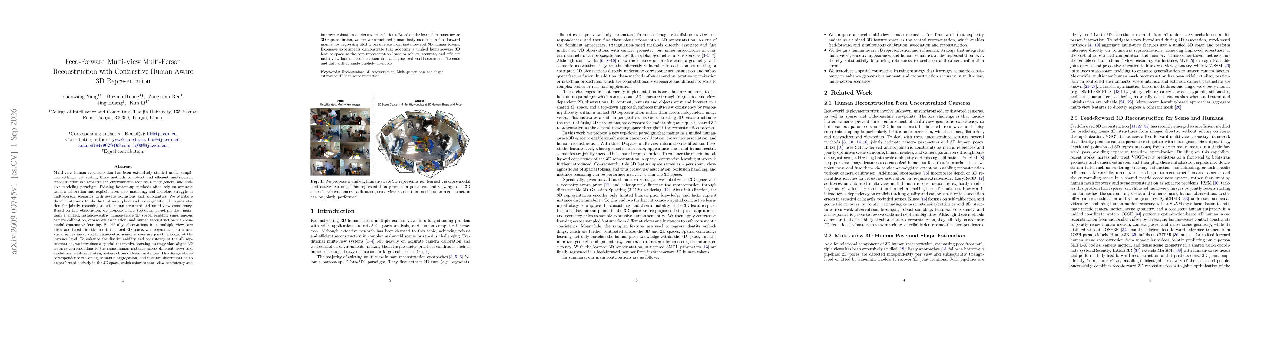 Thumbnail for Feed-Forward Multi-view Multi-person Reconstruction with Contrastive Human-Aware 3D Representation