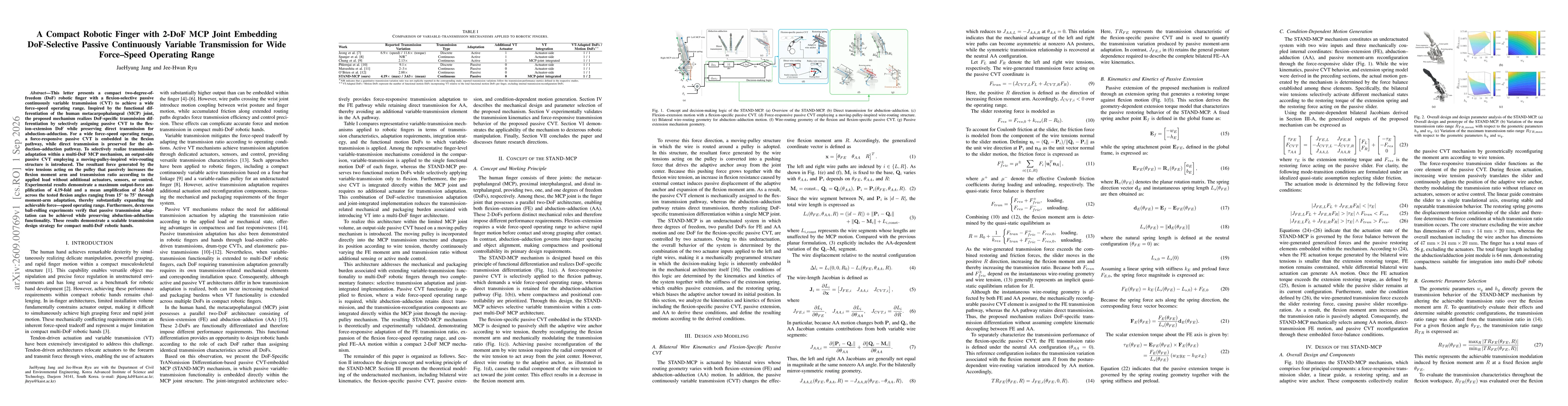 Thumbnail for A Compact Robotic Finger with 2-DoF MCP Joint Embedding DoF-Selective Passive Continuously Variable Transmission for Wide Force-Speed Operating Range
