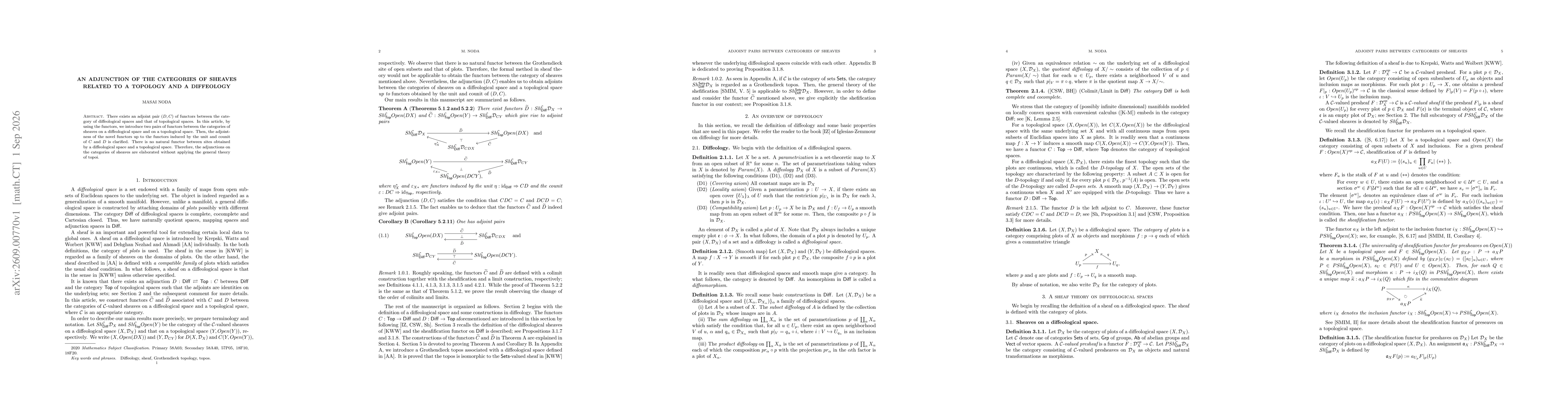 Thumbnail for An adjunction of the categories of sheaves related to a topology and a diffeology