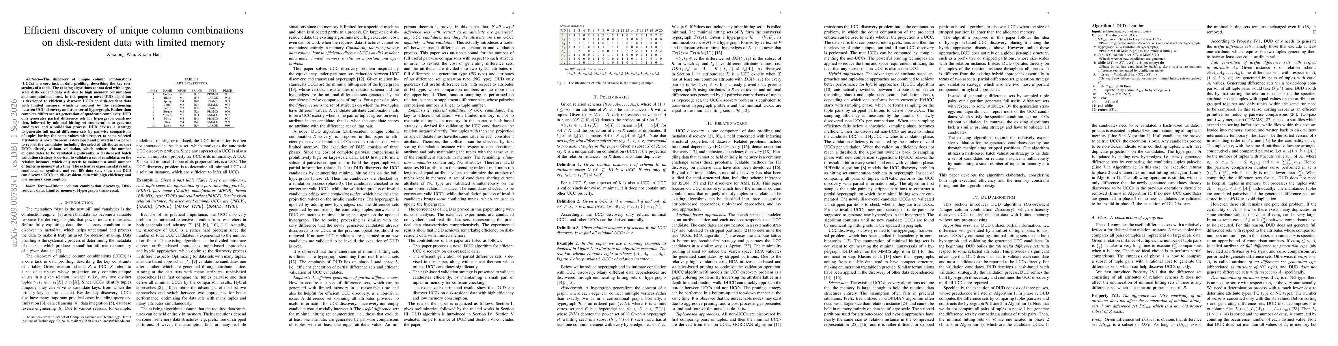 Thumbnail for Efficient discovery of unique column combinations on disk-resident data with limited memory