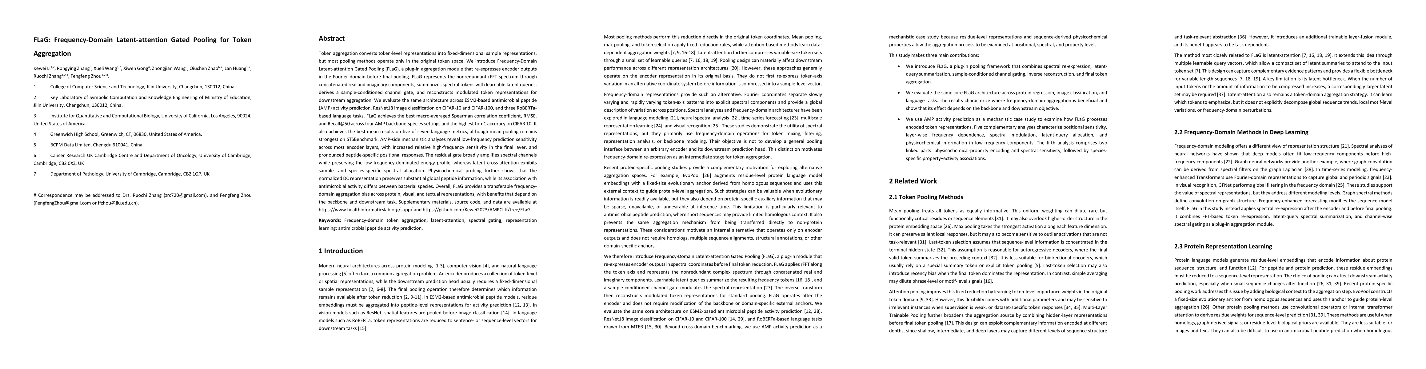 Thumbnail for FLaG: Frequency-Domain Latent-attention Gated Pooling for Token Aggregation