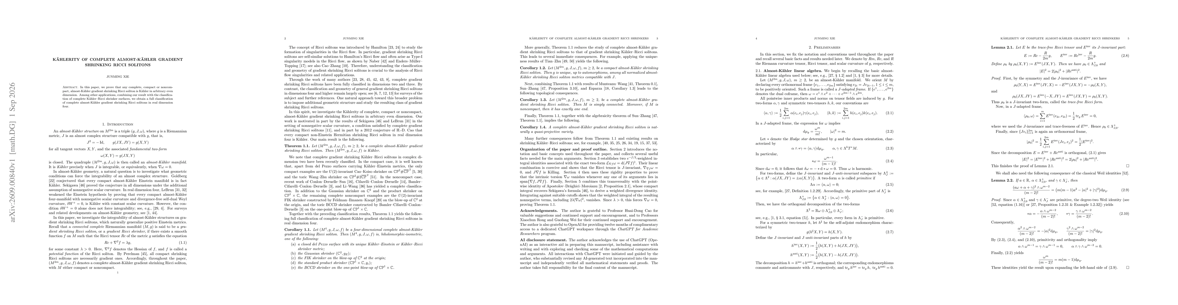 Thumbnail for Kählerity of complete almost-Kähler gradient shrinking Ricci solitons