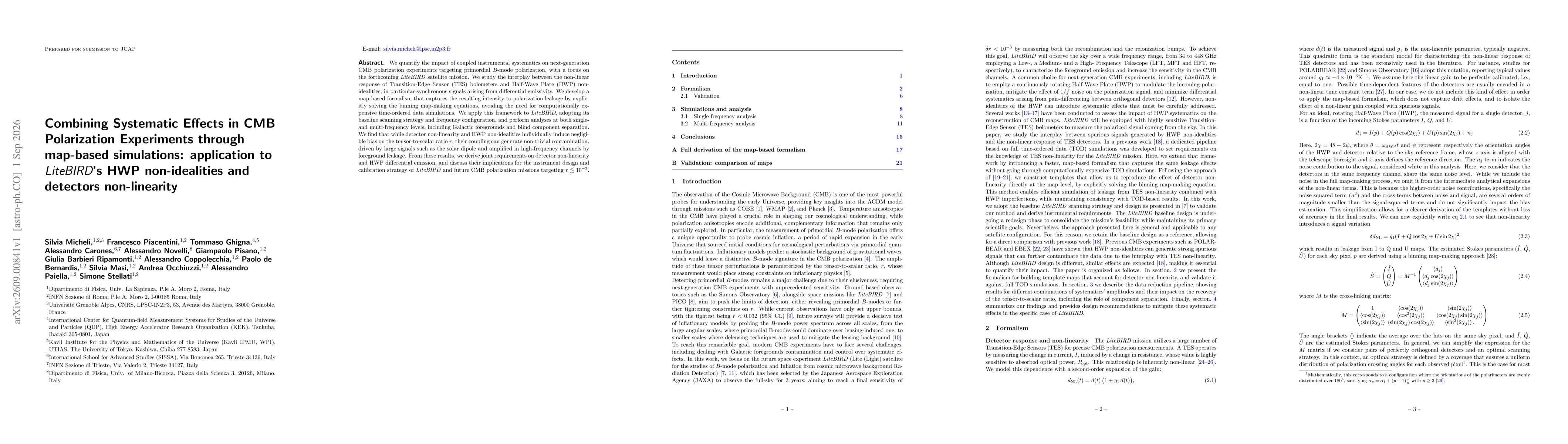 Thumbnail for Combining Systematic Effects in CMB Polarization Experiments through map-based simulations: application to LiteBIRD's HWP non-idealities and detectors non-linearity