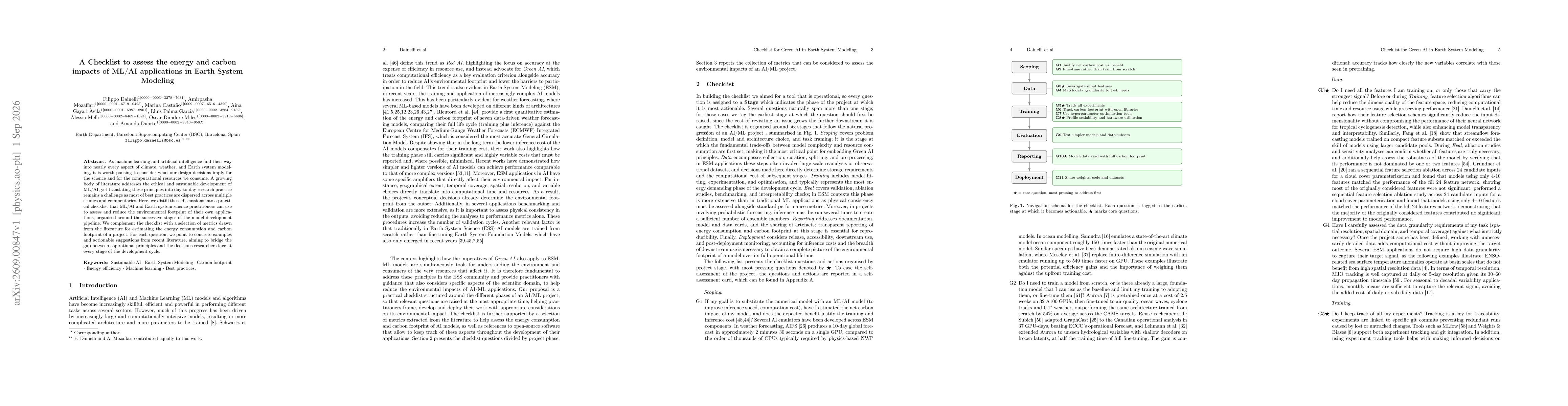 Thumbnail for A Checklist to assess the energy and carbon impacts of ML/AI applications in Earth System Modeling