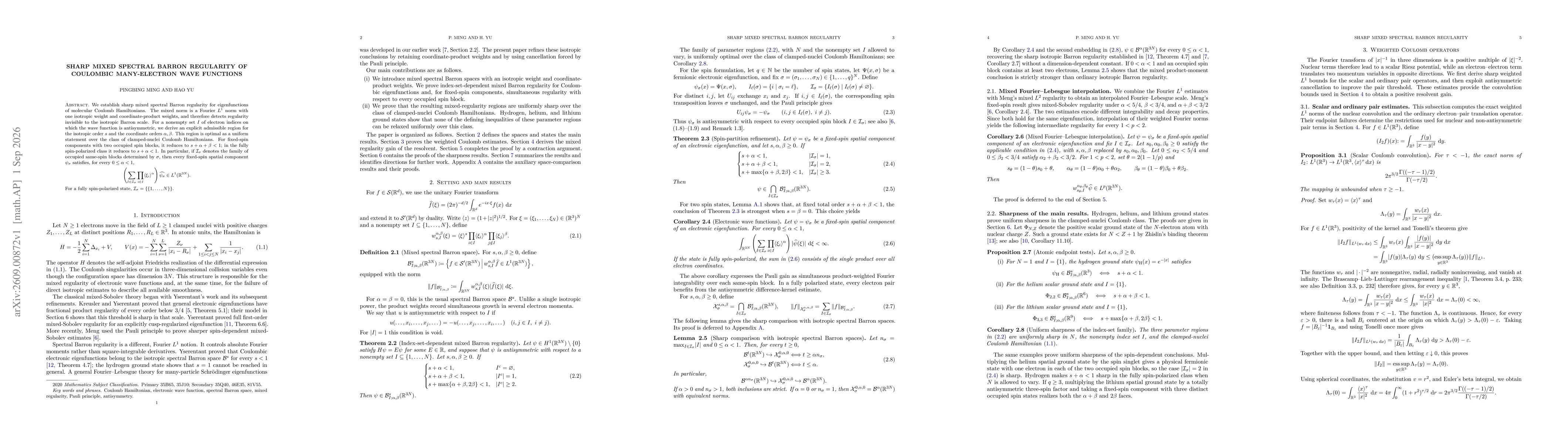 Thumbnail for Sharp Mixed Spectral Barron Regularity of Coulombic Many-Electron Wave Functions
