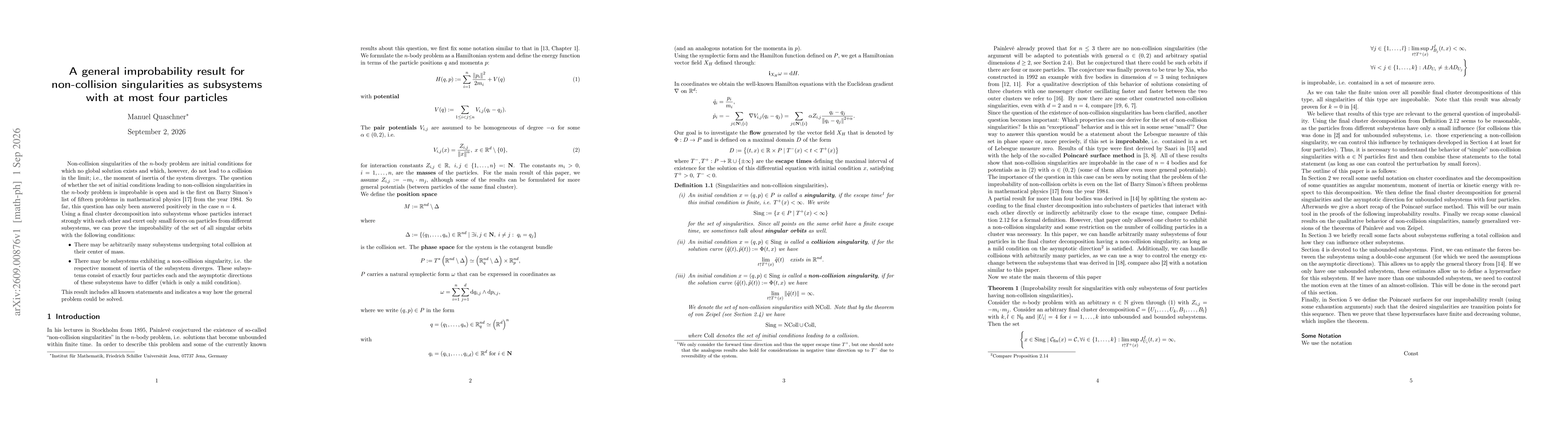 Thumbnail for A general improbability result for non-collision singularities as subsystems with at most four particles