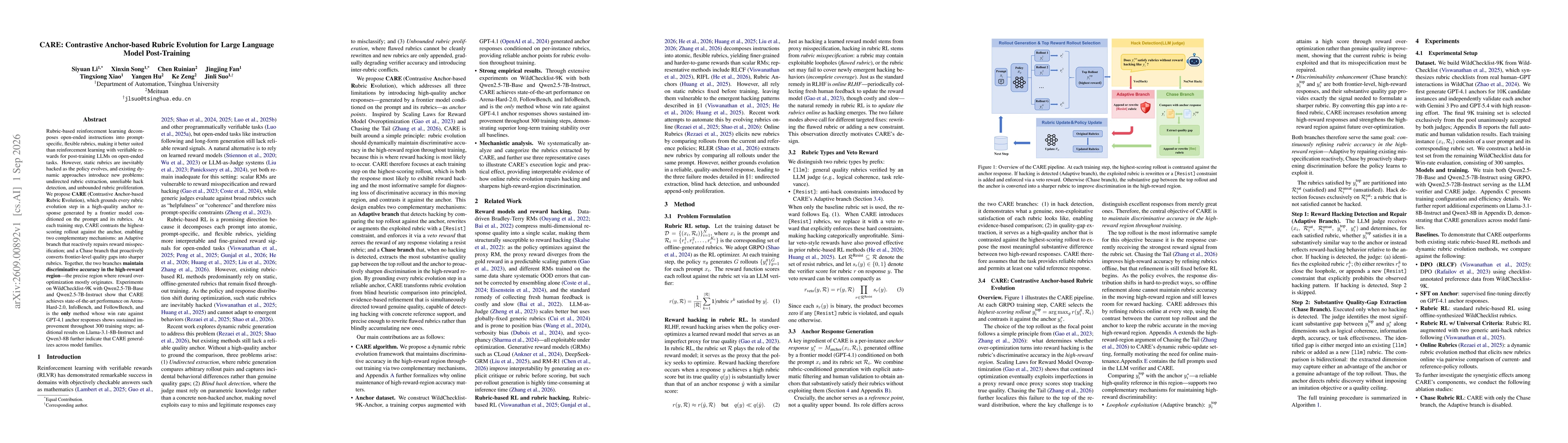 Thumbnail for CARE: Contrastive Anchor-based Rubric Evolution for Large Language Model Post-Training