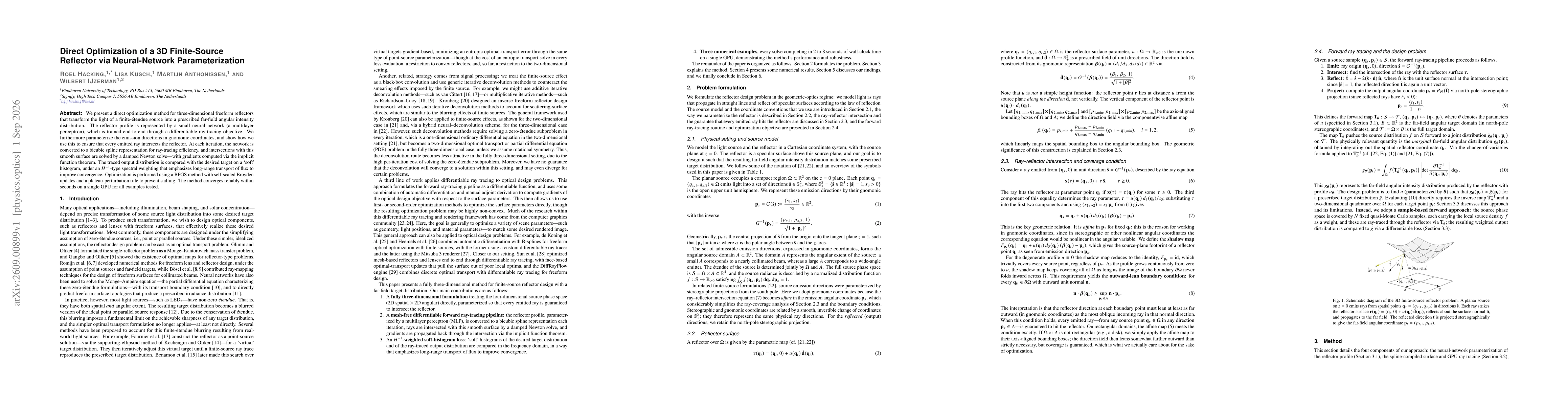 Thumbnail for Direct Optimization of a 3D Finite-Source Reflector via Neural-Network Parameterization