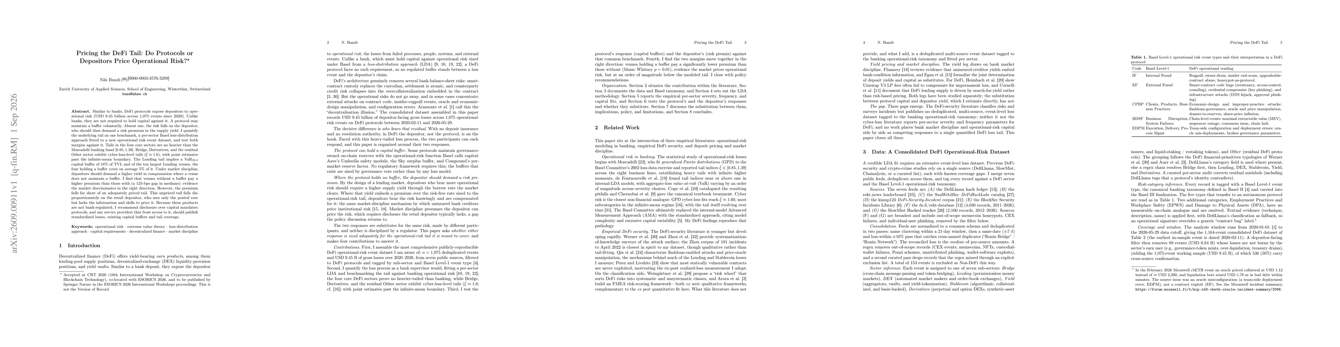 Thumbnail for Pricing the DeFi Tail: Do Protocols or Depositors Price Operational Risk?
