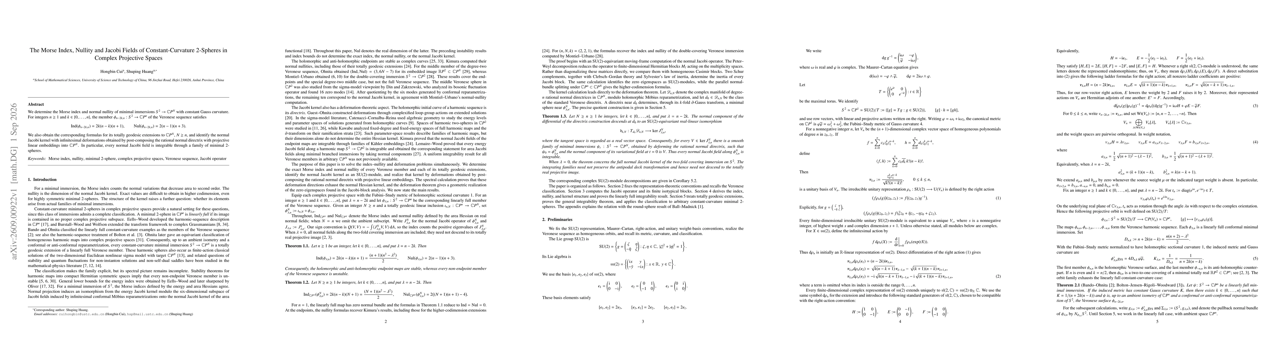 Thumbnail for The Morse Index, Nullity and Jacobi Fields of Constant-Curvature 2-Spheres in Complex Projective Spaces