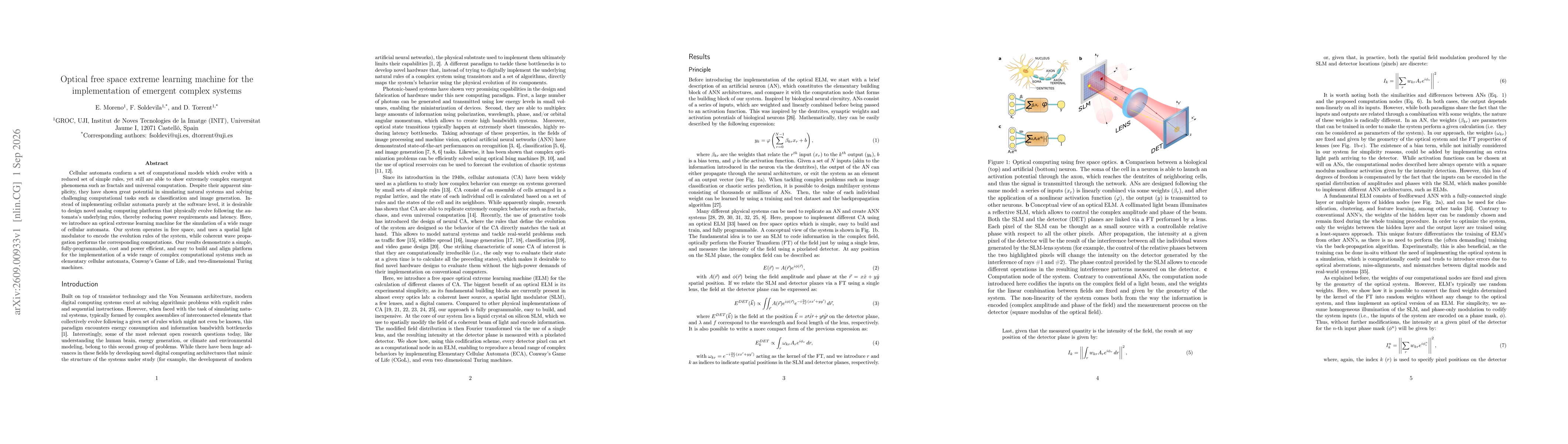 Thumbnail for Optical free space extreme learning machine for the implementation of emergent complex systems