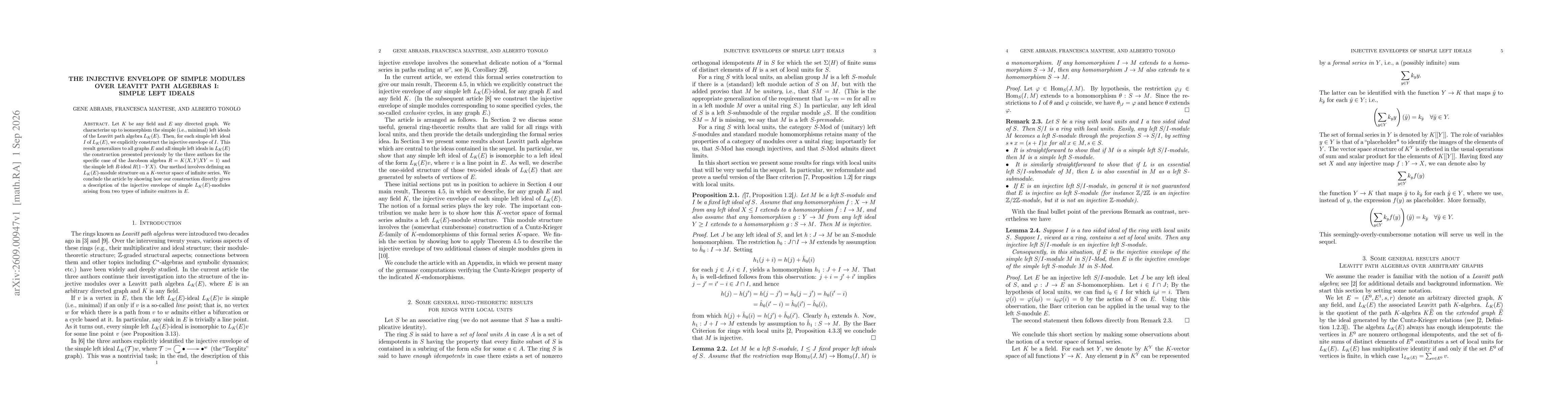 Thumbnail for The injective envelope of simple modules over Leavitt path algebras I: simple left ideals