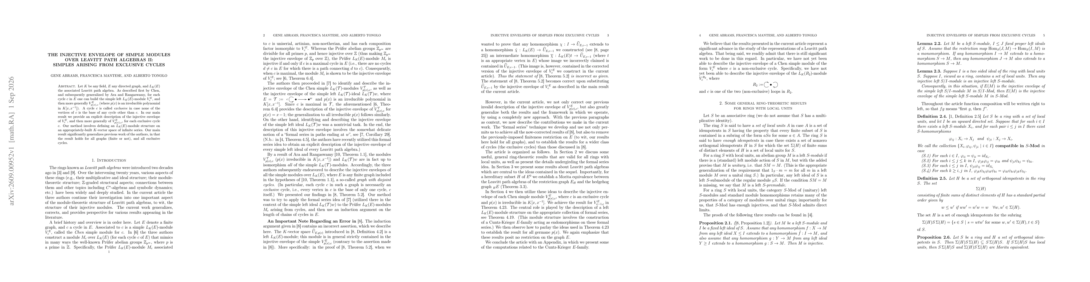 Thumbnail for The injective envelope of simple modules over Leavitt path algebras II: simples arising from exclusive cycles