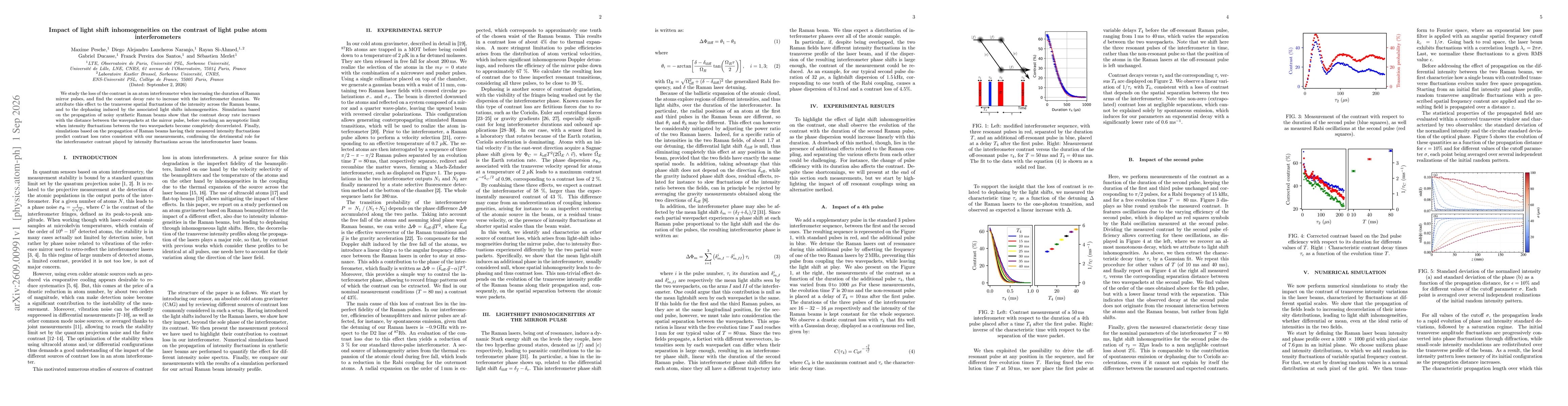 Thumbnail for Impact of light shift inhomogeneities on the contrast of light pulse atom interferometers
