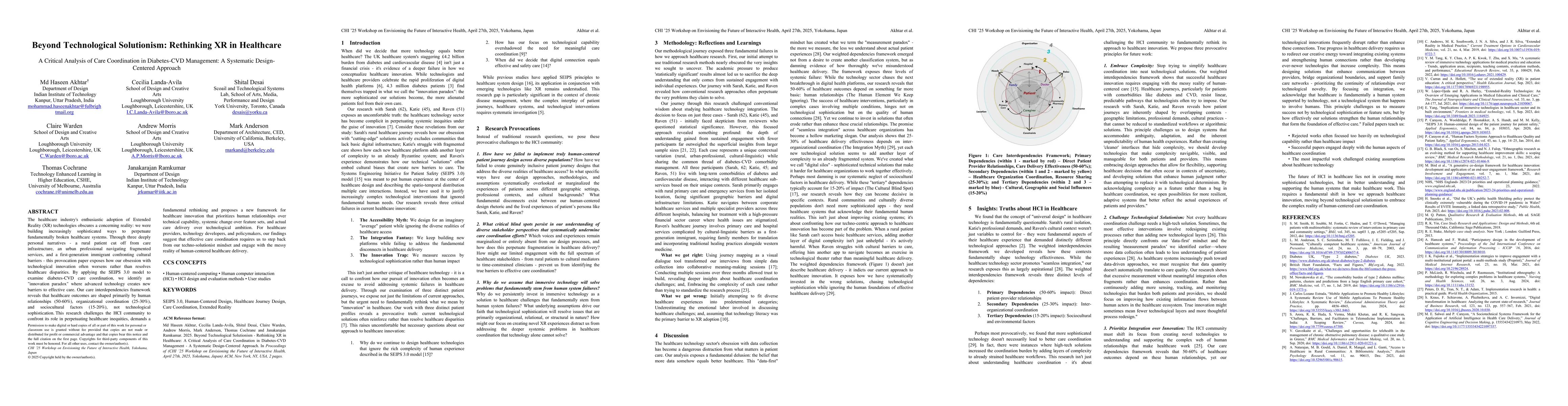 Thumbnail for Beyond Technological Solutionism: Rethinking XR in Healthcare