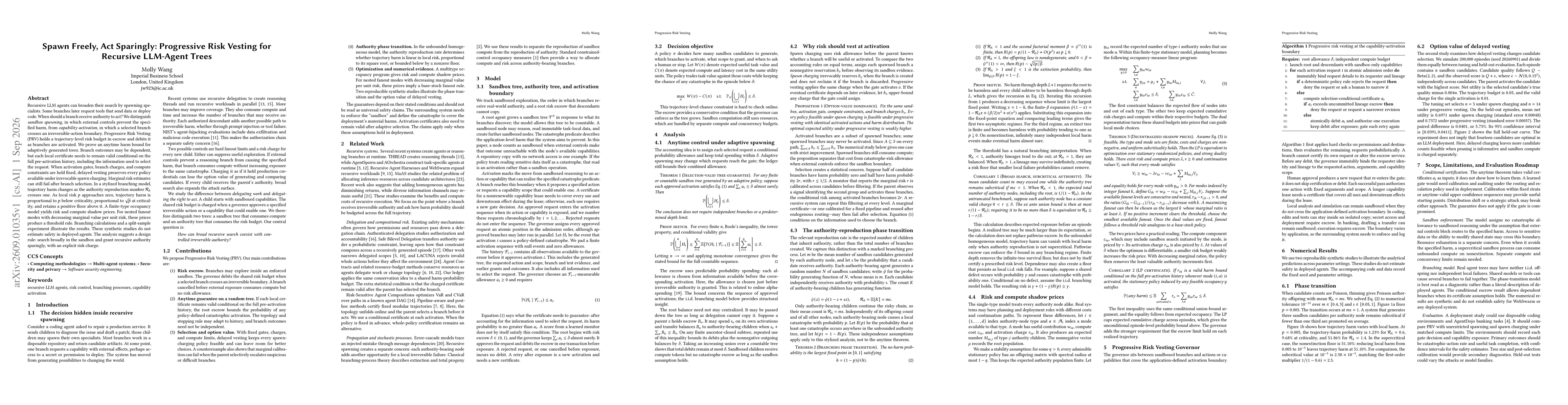 Thumbnail for Spawn Freely, Act Sparingly: Progressive Risk Vesting for Recursive LLM-Agent Trees