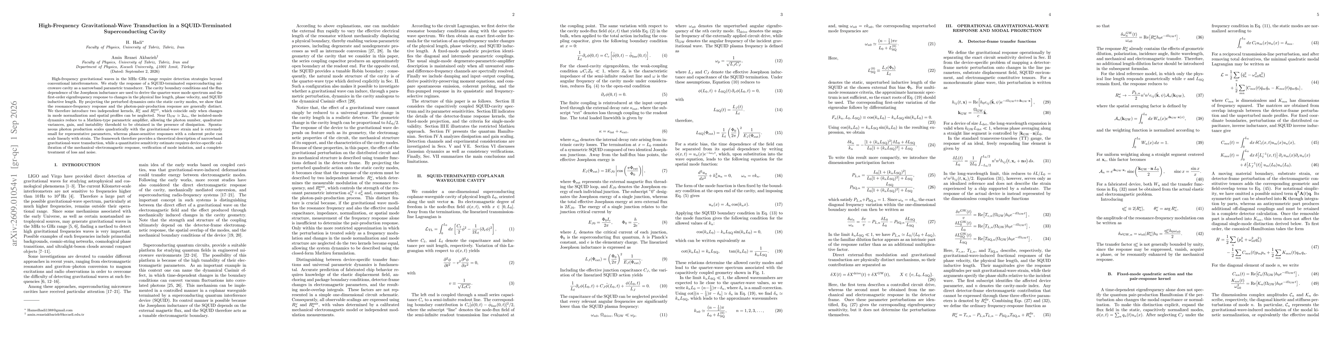 Thumbnail for High-Frequency Gravitational-Wave Transduction in a SQUID-Terminated Superconducting Cavity