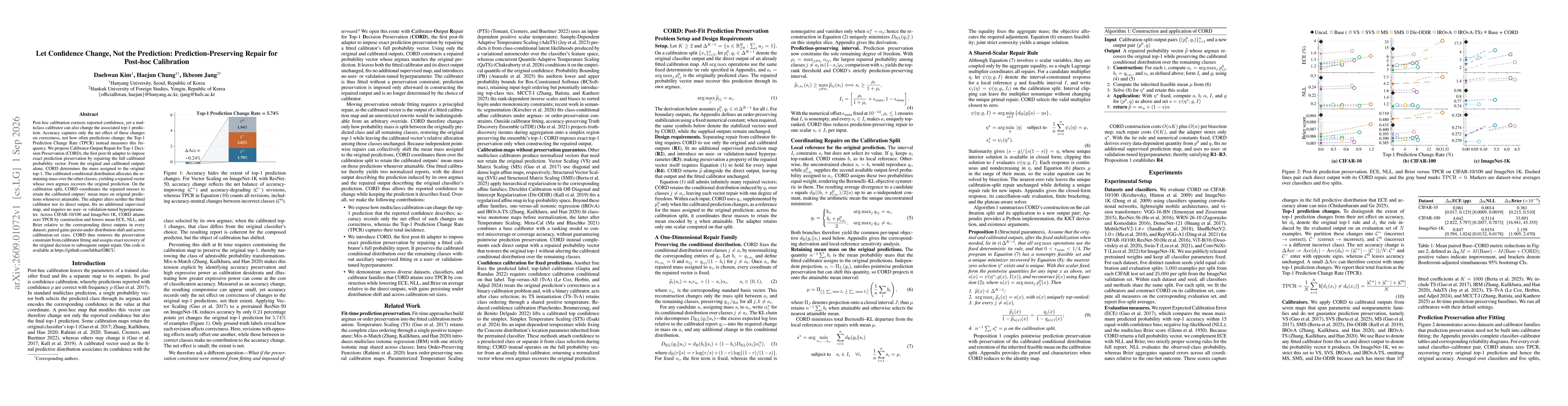 Thumbnail for Let Confidence Change, Not the Prediction: Prediction-Preserving Repair for Post-hoc Calibration
