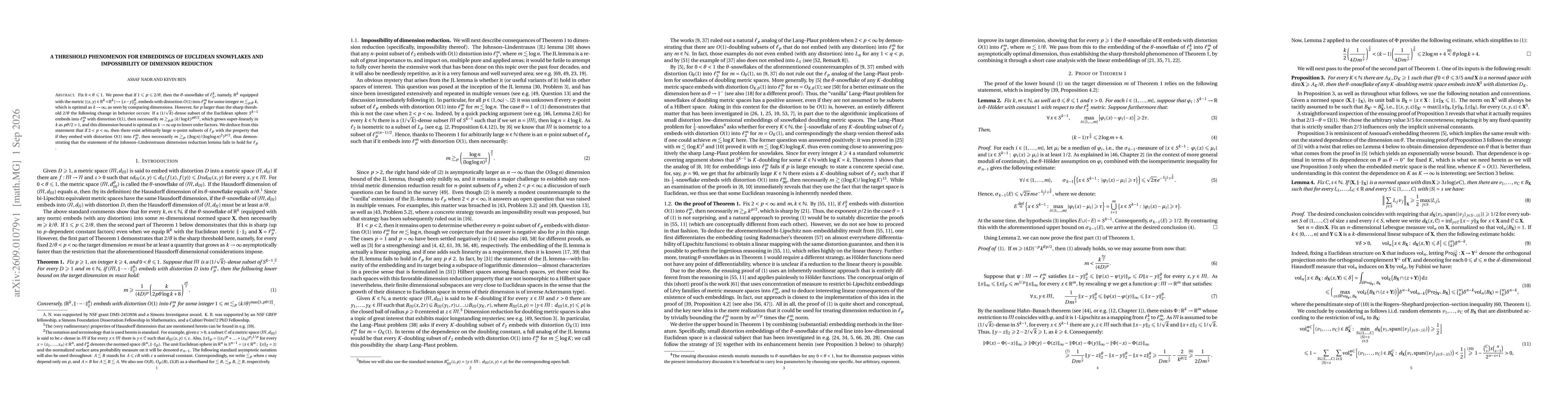 Thumbnail for A threshold phenomenon for embeddings of Euclidean snowflakes and impossibility of dimension reduction