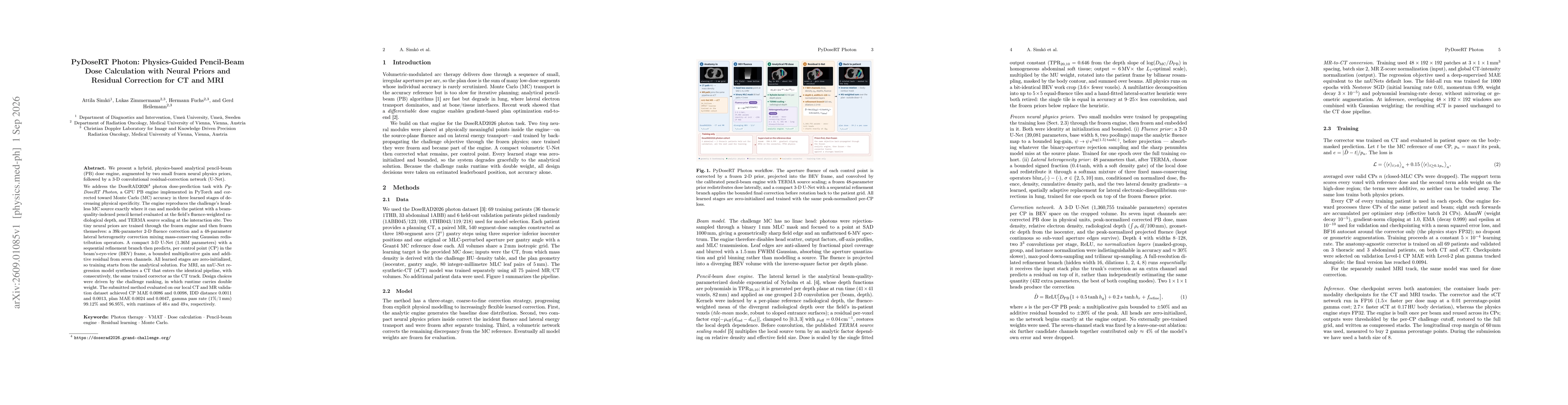 Thumbnail for PyDoseRT Photon: Physics-Guided Pencil-Beam Dose Calculation with Neural Priors and Residual Correction for CT and MRI