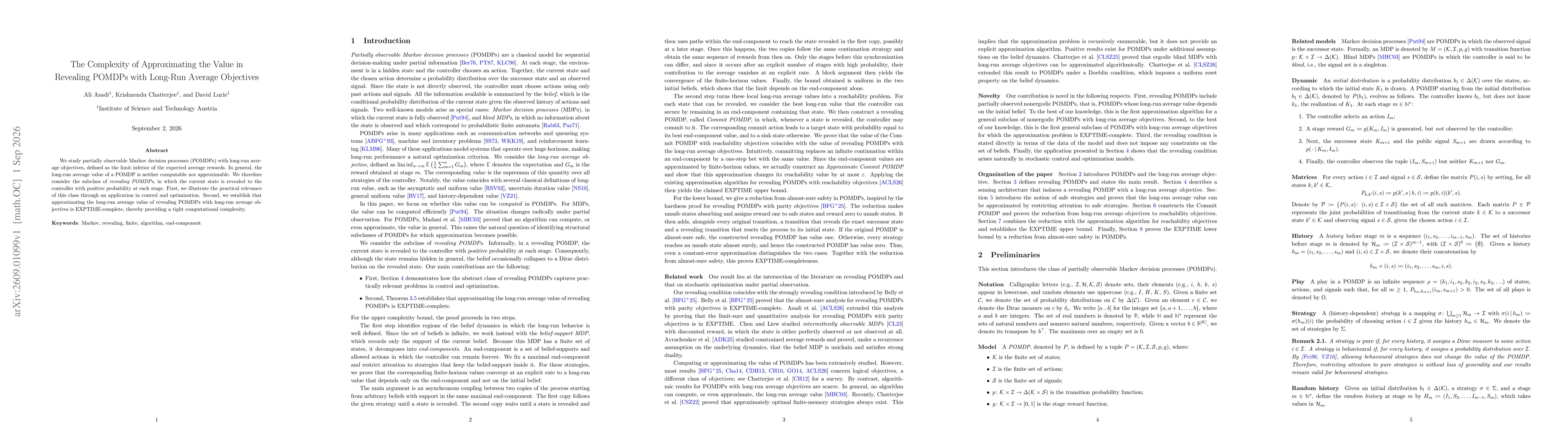 Thumbnail for The Complexity of Approximating the Value in Revealing POMDPs with Long-Run Average Objectives