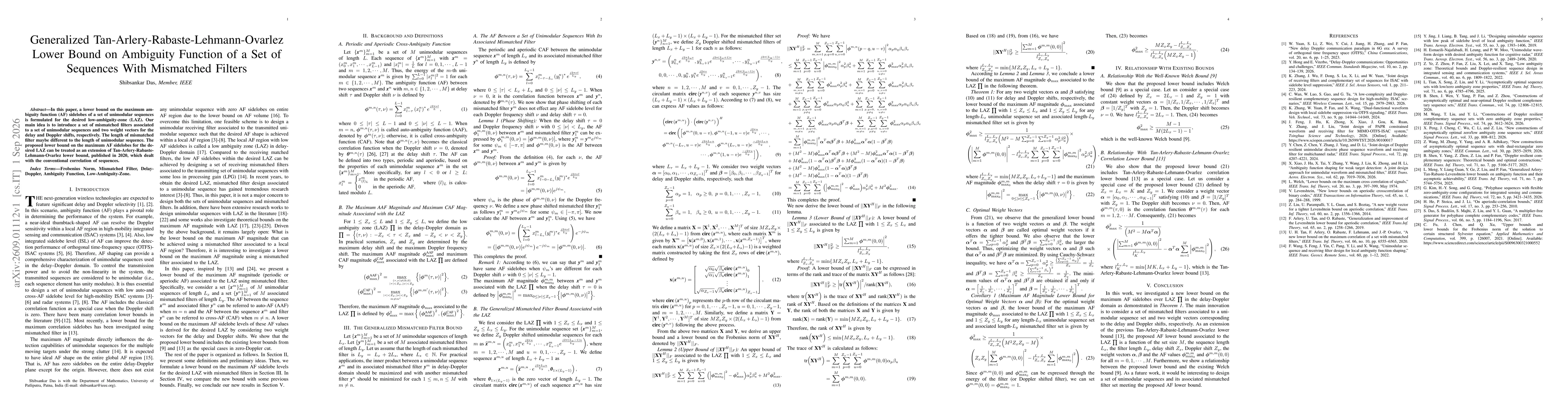 Thumbnail for Generalized Tan-Arlery-Rabaste-Lehmann-Ovarlez Lower Bound on Ambiguity Function of a Set of Sequences With Mismatched Filters